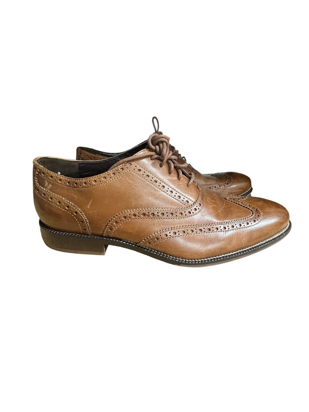 Cole Haan Williams Men’s 10M British Tan Leather Wingtip Oxford Shoes - Picture 2 of 8